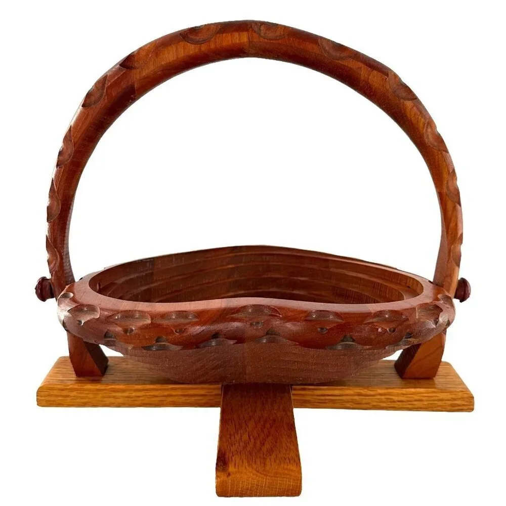 Vintage Handmade Heart Shape Folding Wooden Cedar Basket Victorian Farmhouse
